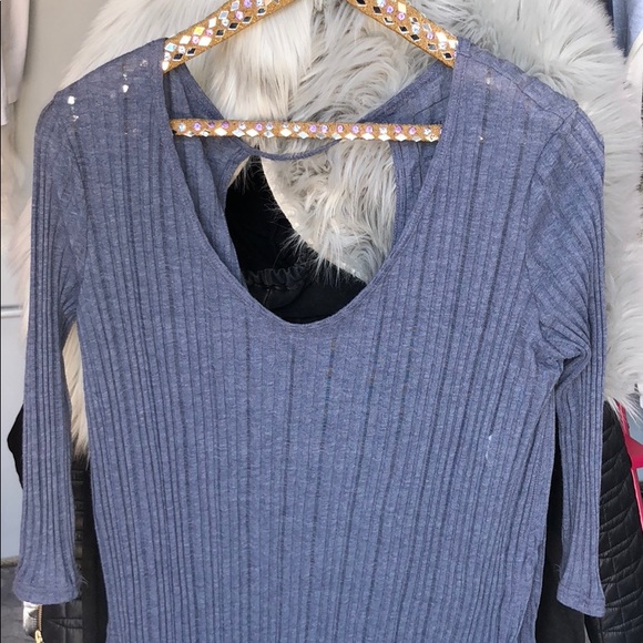 FREE PEOPLE BLUE ASTORIA SIDE SLIT DEEP SCOOP TOP - Picture 2 of 5